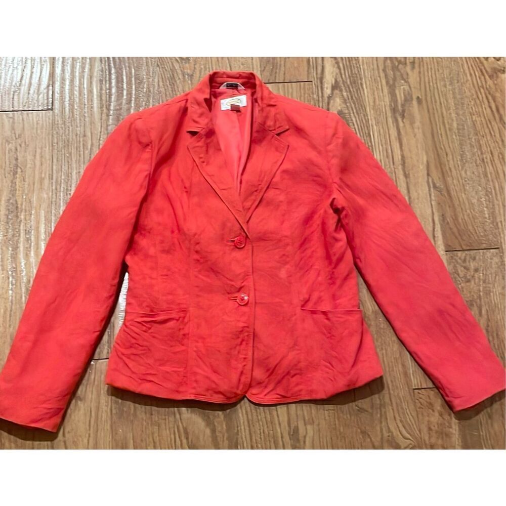 Talbots 100% Linen Red Collared Blazer Size 8 - image 2